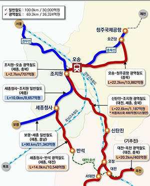 정부가제시한 충청권광역철도(안) / 충청북도 제공