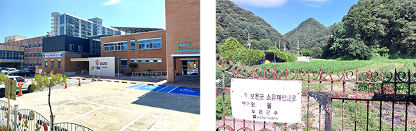 다함께돌봄센터와 공동육아나눔센터가 들어설 보은군가족센터 건물과 충북형 귀농귀촌 보금자리 사업을 추진할 이원초 분교. 왼쪽부터
