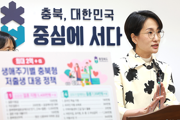 김수민 충북 정무부지사가 도청에서 저출산 대응책에 대해 브리핑을 하고 있다. /제공 충북도