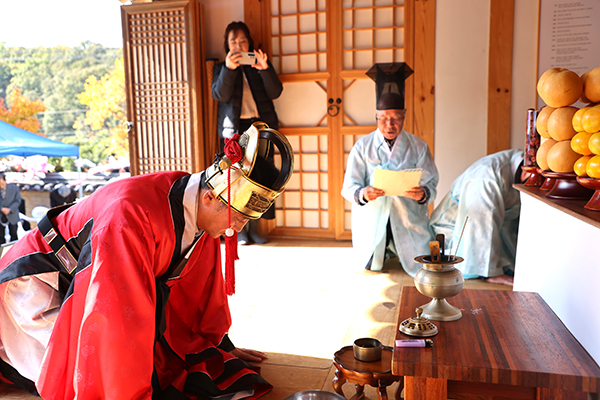 최재형 군수가 충암 김정 선생 숭모제에서 헌작하고 있다. 